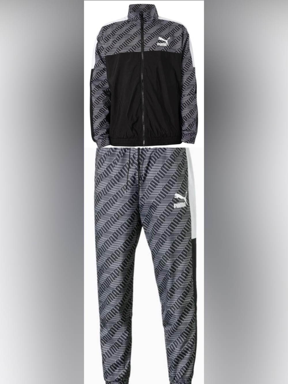 Puma T7 All Over Print Tracksuit Set Size L Black White Jacket + Joggers
